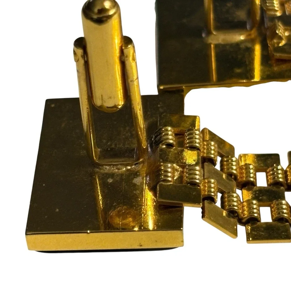 Vintage Cufflinks Black Lucite Wrap Around Gold‎ Tone Watch Band Style Chain